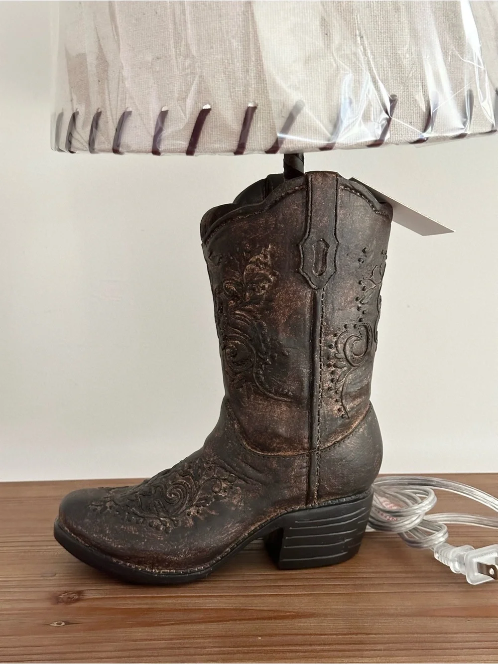 Cowboy Boot Shaped Table Lamp With Shade - Rodeo / Country Lodge / Cabin Decor